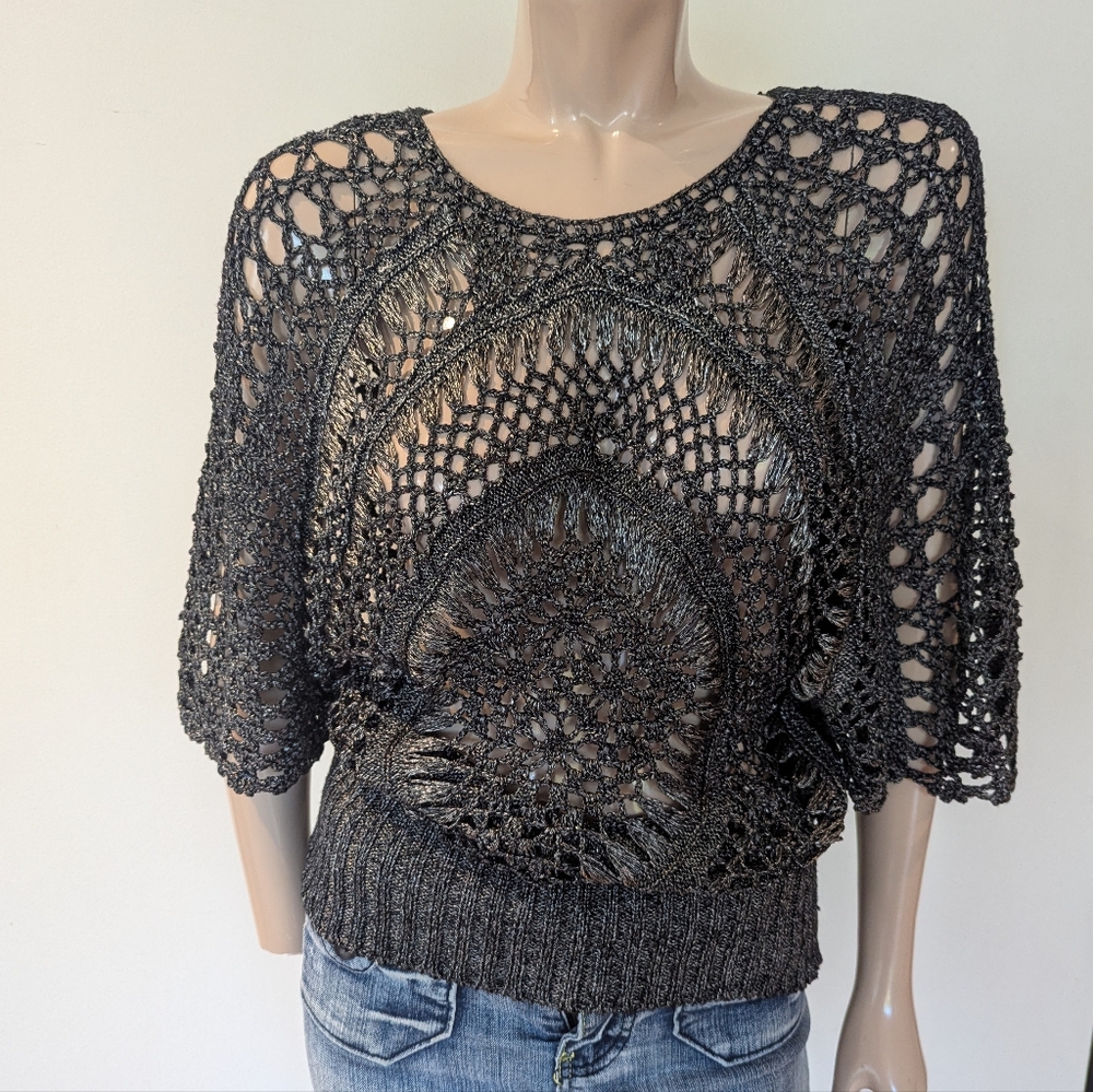 Black and Gray Crochet Sweater Size S/M
